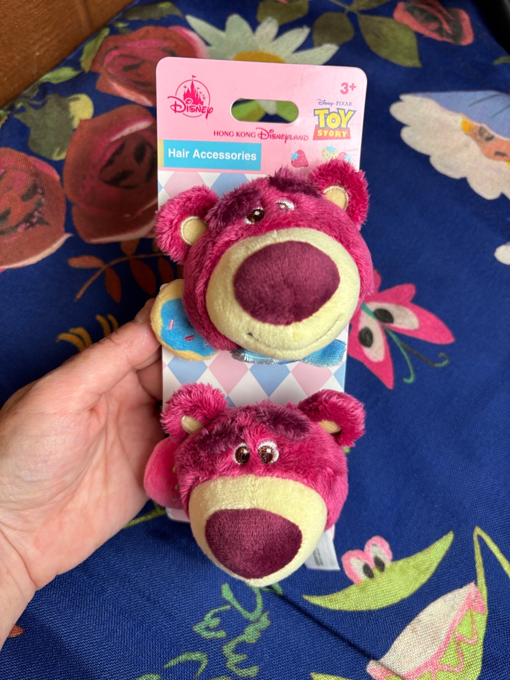 Disney Plush Toy Story Lotso Pink Bear Hair Ties (2), Hong Kong Disneyland